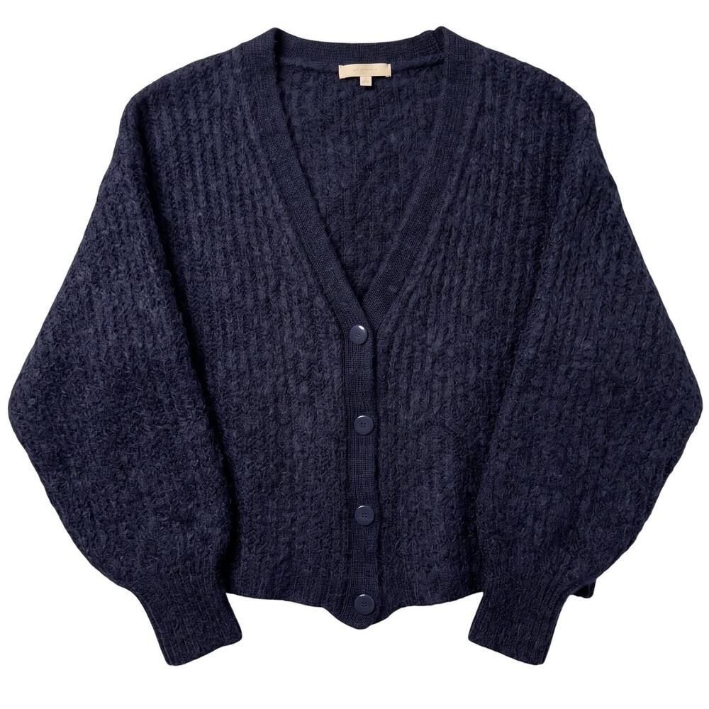 Sézane La Maille Navy Blue Kid Mohair Merino Wool Cropped Cardigan Womens Medium